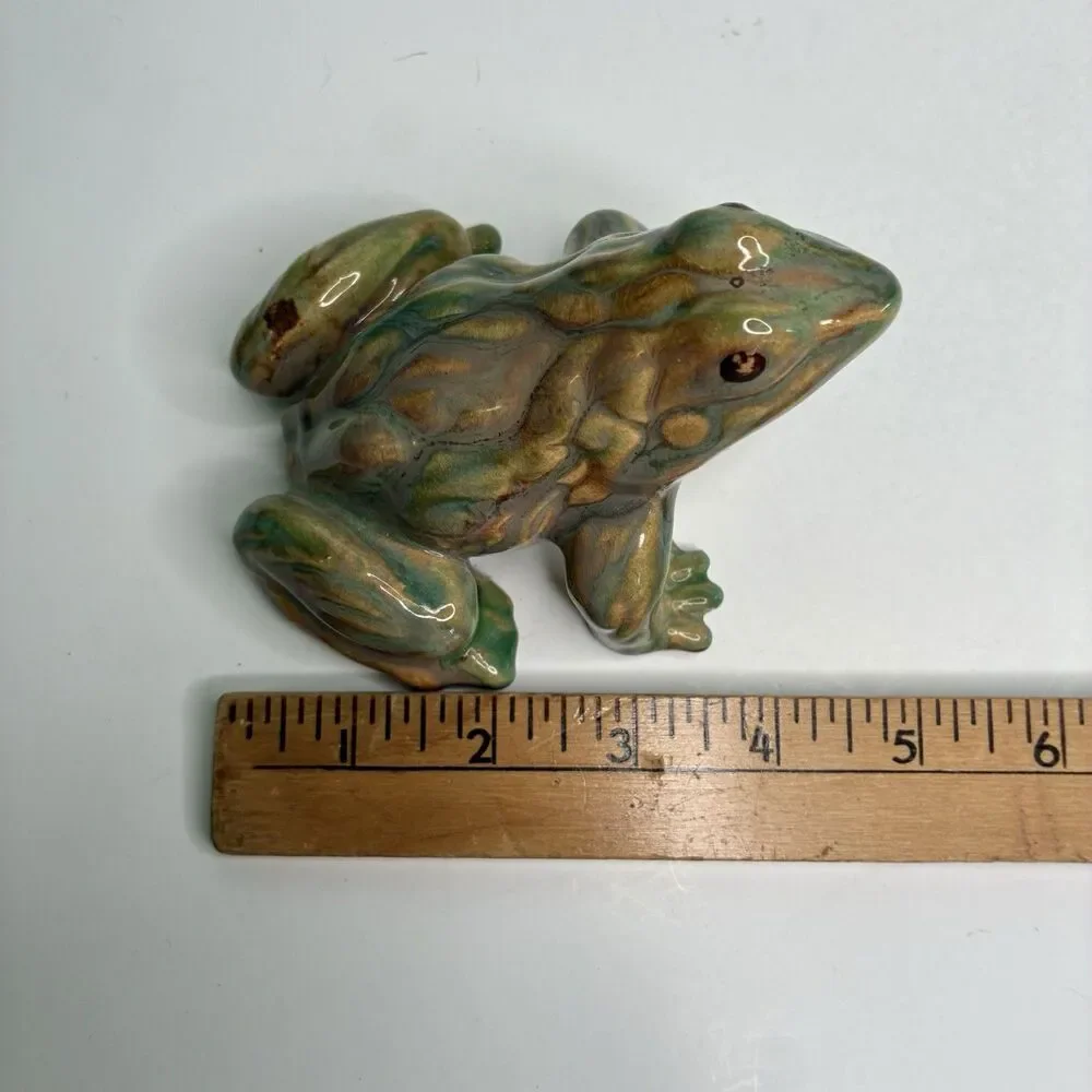 Green And Brown Ceramic Frog Figurine Glossy Toad Made In Japan